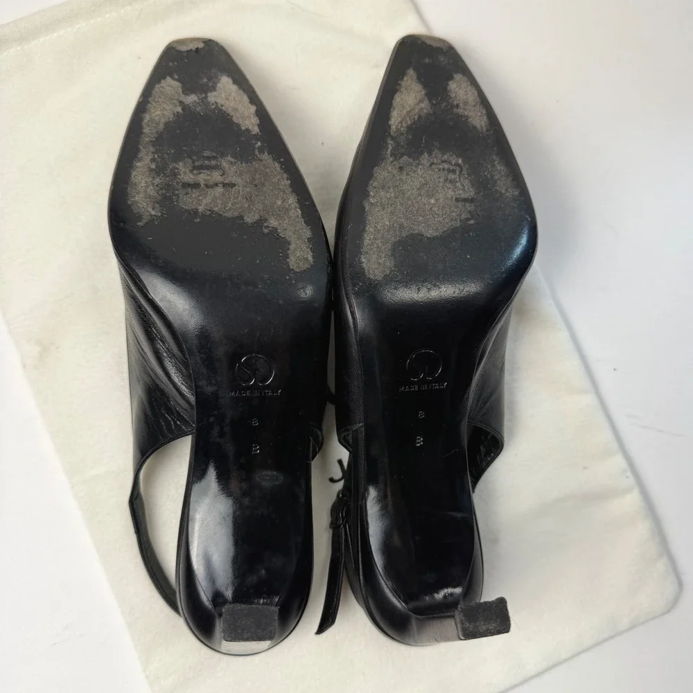 Vintage St. John Anna Slingback Pumps Two Tone Kitten Heel 8B Blk Leather‎ Italy